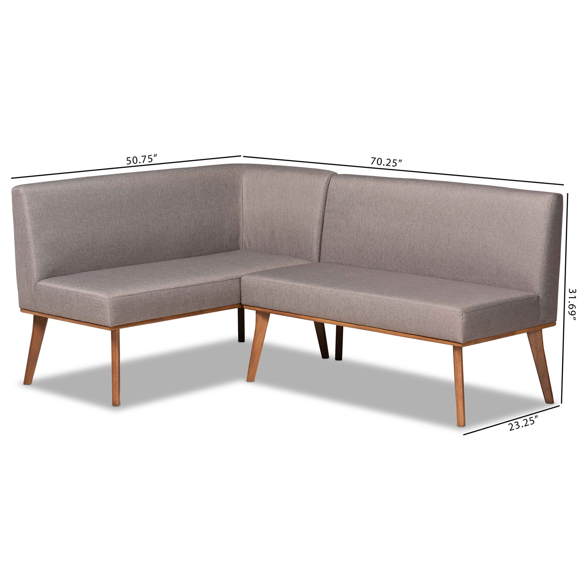 Baxton Studio Odessa Mid-Century Modern Grey Fabric Upholstered and Walnut Brown Finished Wood 2-Piece Dining Corner Sofa Bench