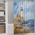 thumbnail image 3 of Lighthouse Sunrise Coast Scenery Pale Blue Tan Shower Curtain for Bathroom with 12Hooks, Polyester Fabric Thick Shower Curtain Washable Waterproof Curtain, 3 of 8