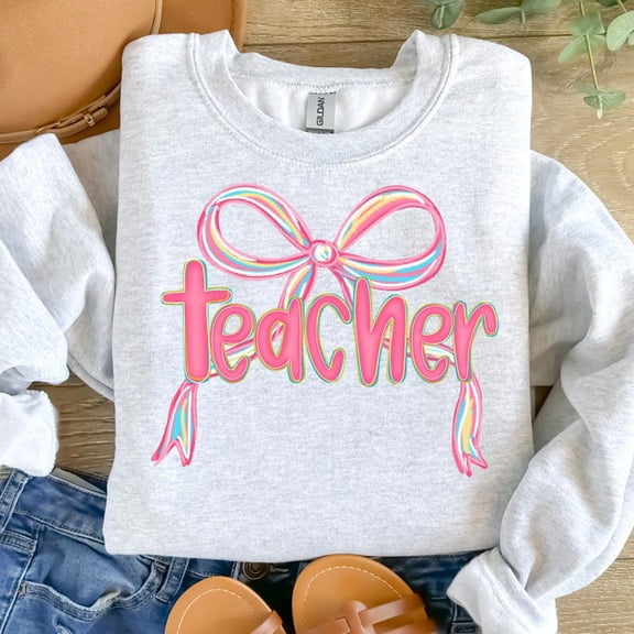 Preppy Teacher Coquette Sweatshirt, Girly Pink Bow Back to School Shirt, Retro Cute Teach Life Outfit, Trendy Gift for Women Educators