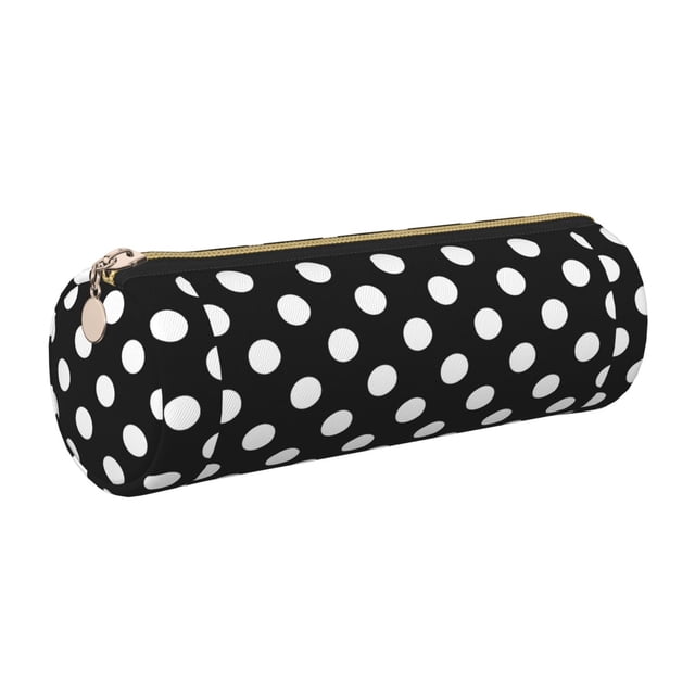 Disketp Black and White Polka Dot Estuche Organizador de Lápices de Cuero, Estuche de Oficina con Cremallera para Bolígrafo y Lápiz