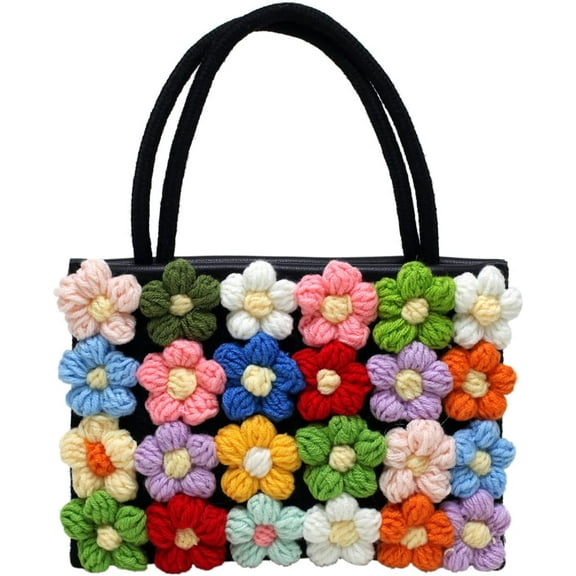 Women's Small Flower Handwoven Crossbody Bag Cute Multicoloured Handwoven Cotton Shoulder Bag