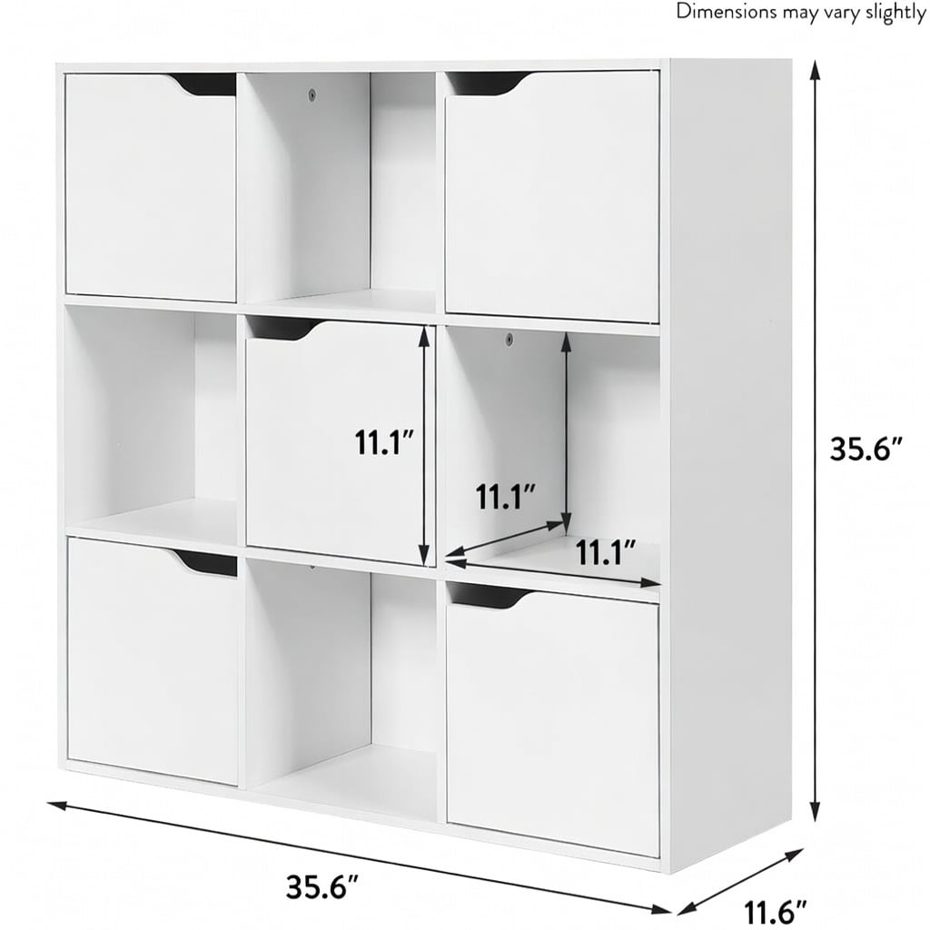 Topcobe Free Standing 9 Cube Storage Wood Divider Bookcase for Home and Office, Tall Bookshelf Modern Book Case for Books, CDs, Movies, White
