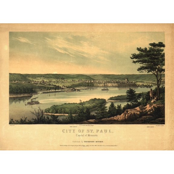 Old Map of St Paul Minnesota 1853 Dakota County Canvas Art - (18 x 24)