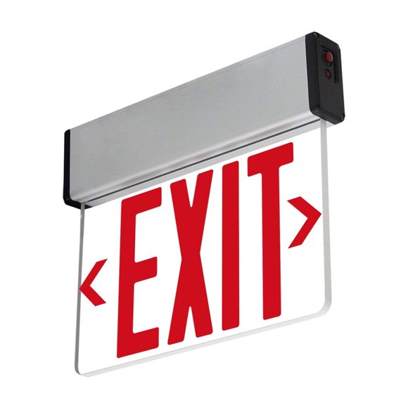 LFI Lights | Edge-Lit Red Exit Sign | Modern Design Brushed Aluminum Housing | All LED | Single-Sided Clear Acrylic Panel | Hardwired with Battery Backup | UL Listed | ELSM-R