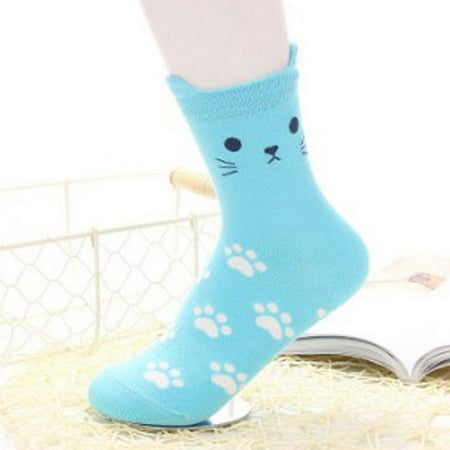 KABOER Fashion Cute Cartoon Cotton Socks Woman 3D Three-Dimensional Small Ears Lovely Cat Candy Color Girl