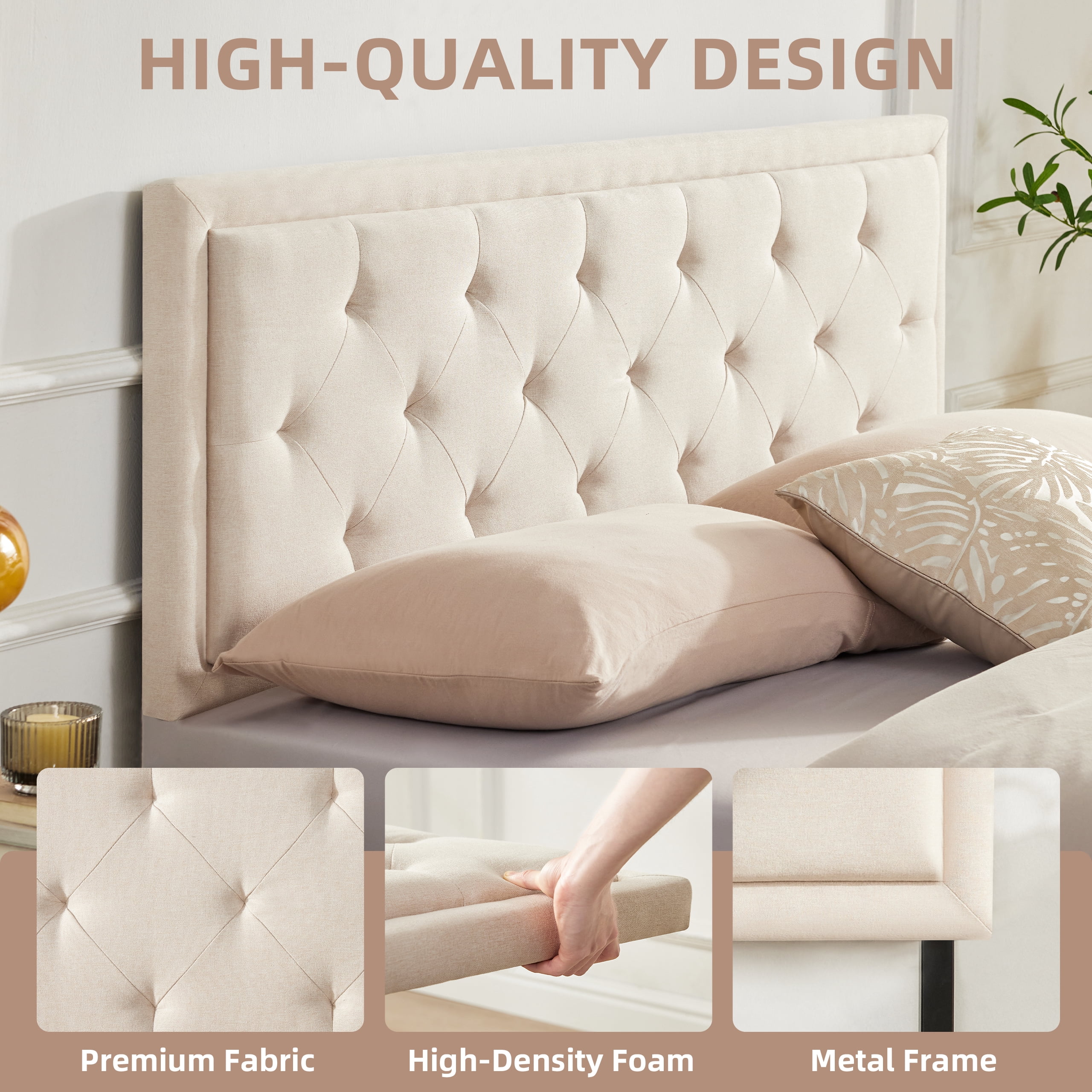 Weture Upholstered Queen Panel Headboard, Adjustable Height, Beige