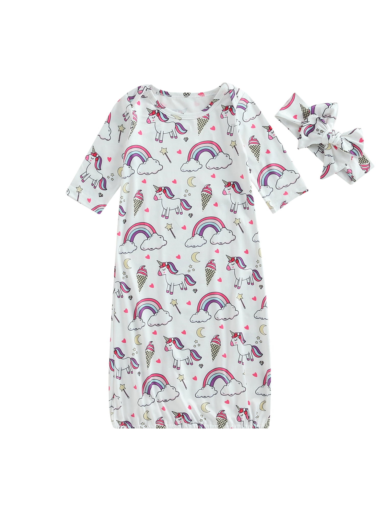 Qtinghua Newborn Baby Girl Sleeper Gown Cute Cartoon Print Long Sleeve