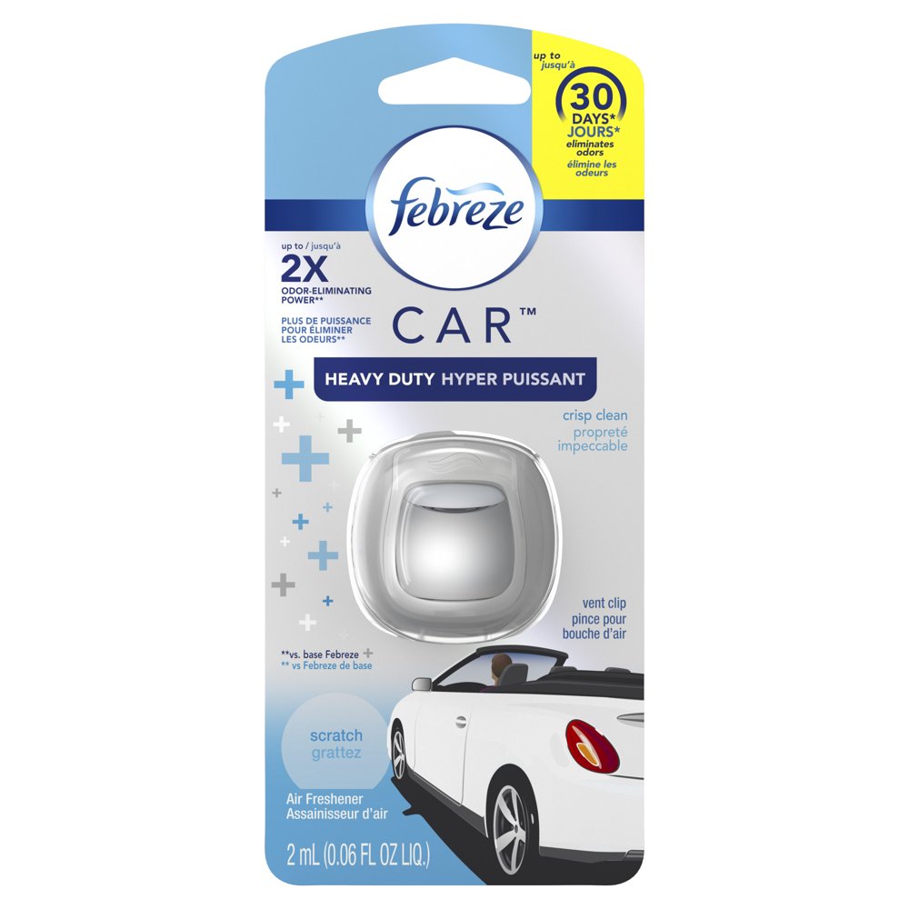 Febreze Car Heavy Duty Air Freshener Vent Clip, Crisp Clean, 1 Count