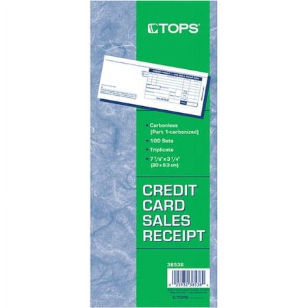 TOPS-1PK Credit Card Sales Slip, Three-Part Carbonless, 7.78 X 3.25, 1/Page, 100 Forms