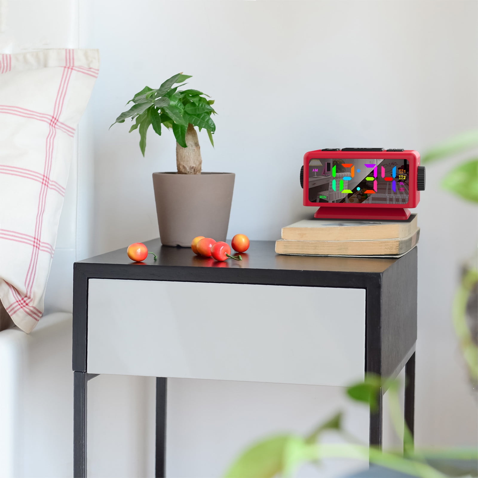 SINIMOKO Perpetual Calendar FM Radio Alarm Clock RGB Colorful Mirror Large Screen Display Electronic Clock Suitable For Giving Holiday Gifts,Father's Day Gifts for Husband