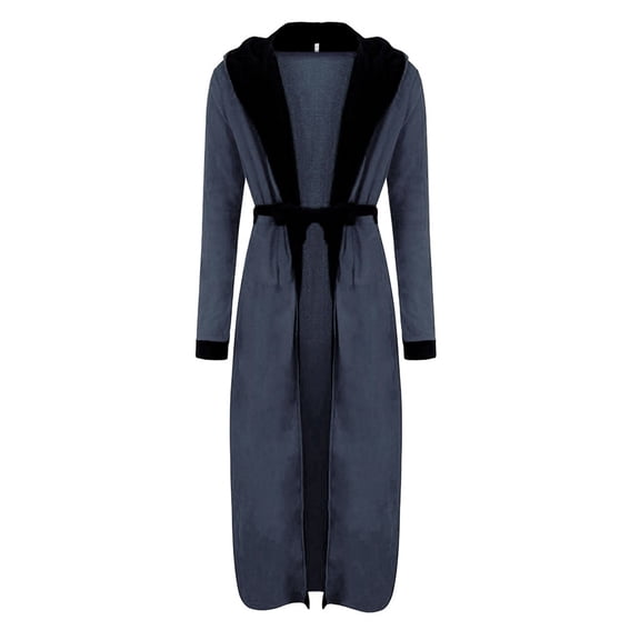 successthop Bathrobe for Men with Hood Plus Size Plush Long Sleepwear with Pockets Loose Belted Solid Housecoat Blue 3XL