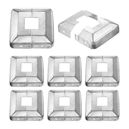 8 Pack Post Base Cover, 3.25x3.25 (Internal Size 1x1) Metal Split Style Post Skirt, Porch Column Wrap for Post Fence Deck Cable Railing Baluster Stair Rails, Silver