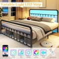 thumbnail image 2 of Homall King Size Bed Frame Classic Metal Platform Bed Frame with Charging Station & LED, Victorian Style Iron-Art Headboard/Footboard, Under Bed Storage, No Box Spring Needed, Noise Free, Black, 2 of 8