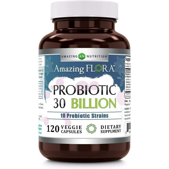 Amazing Flora Probiotic 10 Best Probiotics Strains 30 Billion 120 Veggie Capsules Supplement | Supports Better Digestive & Gut Health | Non-GMO | Gluten Free | Suitable for Vegetarians | Made in USA
