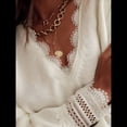 thumbnail image 4 of Suéter de Larga para Mujer, Cuello en V con Encaje, Blusas Casuales, Holgadas, Ropa Básica para Otoño e Invierno M, 4 of 10