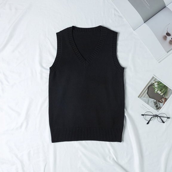 Women's V-Neck Sweater Vest in Premium Knit Fabric, Sleeveless Pullover Tank Top for School Uniforms & Professional Wear - Solid Colors Available