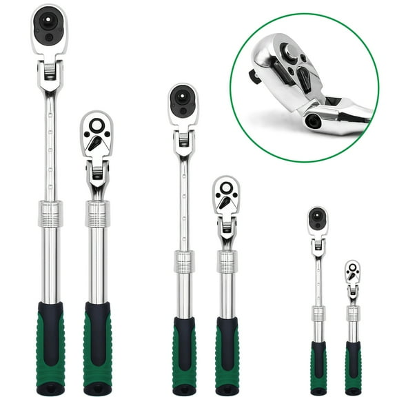3pcs Scalable Flex Head Ratchet Wrench Set - 1/4" 3/8" 1/2" Drive, 72-Tooth Chrome Vanadium Steel with Quick Release Reversible Design, Industrial Power Tool Accessory
