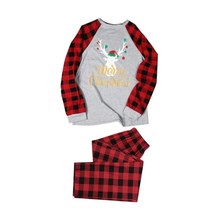 

Sanfanil Matching Family Pajamas Sets Christmas Letter And Plaid Printed Long Sleeve Tee And Bottom Loungewear (Mom)