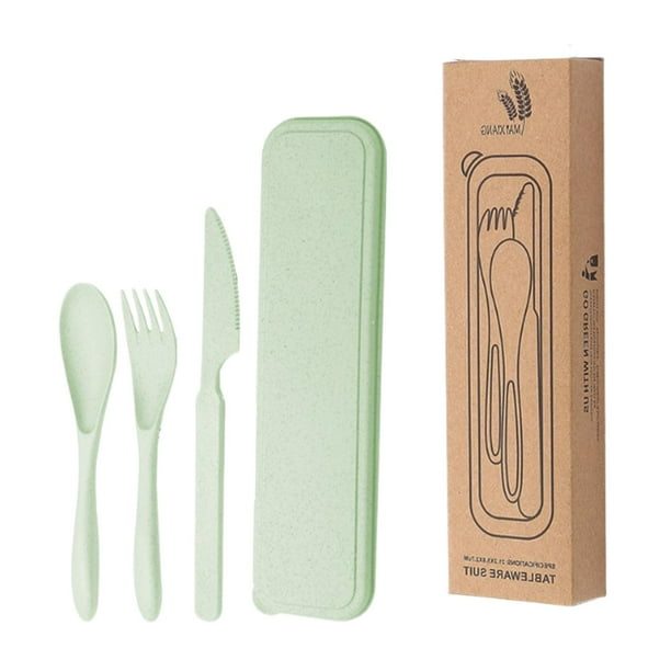 Utensilios de viaje Conjunto de cubiertos de campamento Ligero para niños Vajilla para la vajilla reutilizable con estuche para suministros de cocina Verde