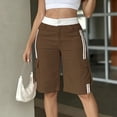 thumbnail image 4 of Bermuda Shorts for Women Cargo Shorts Knee Length Elastic Waist Long Shorts for Summer Casual with Pockets Brown XL, 4 of 6