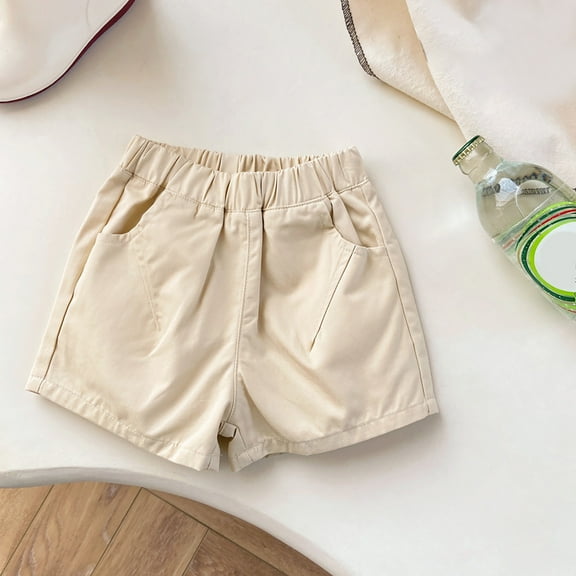 Delliss Girls Cotton Shorts Drawstring Casual Elastic Waist Jogger Shorts with Pockets Summer Solid Pull On Shorts