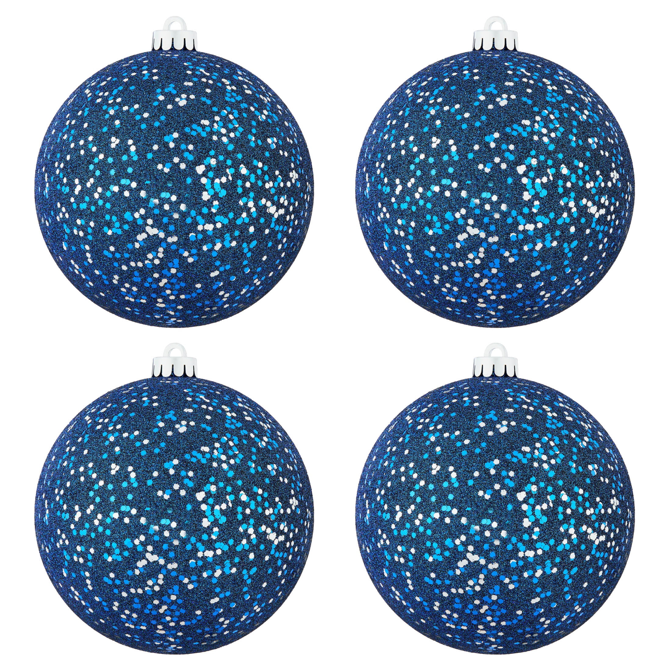 4-Count Blue Glitter Ball Shatterproof Christmas Ornaments, 6.5", by Holiday Time