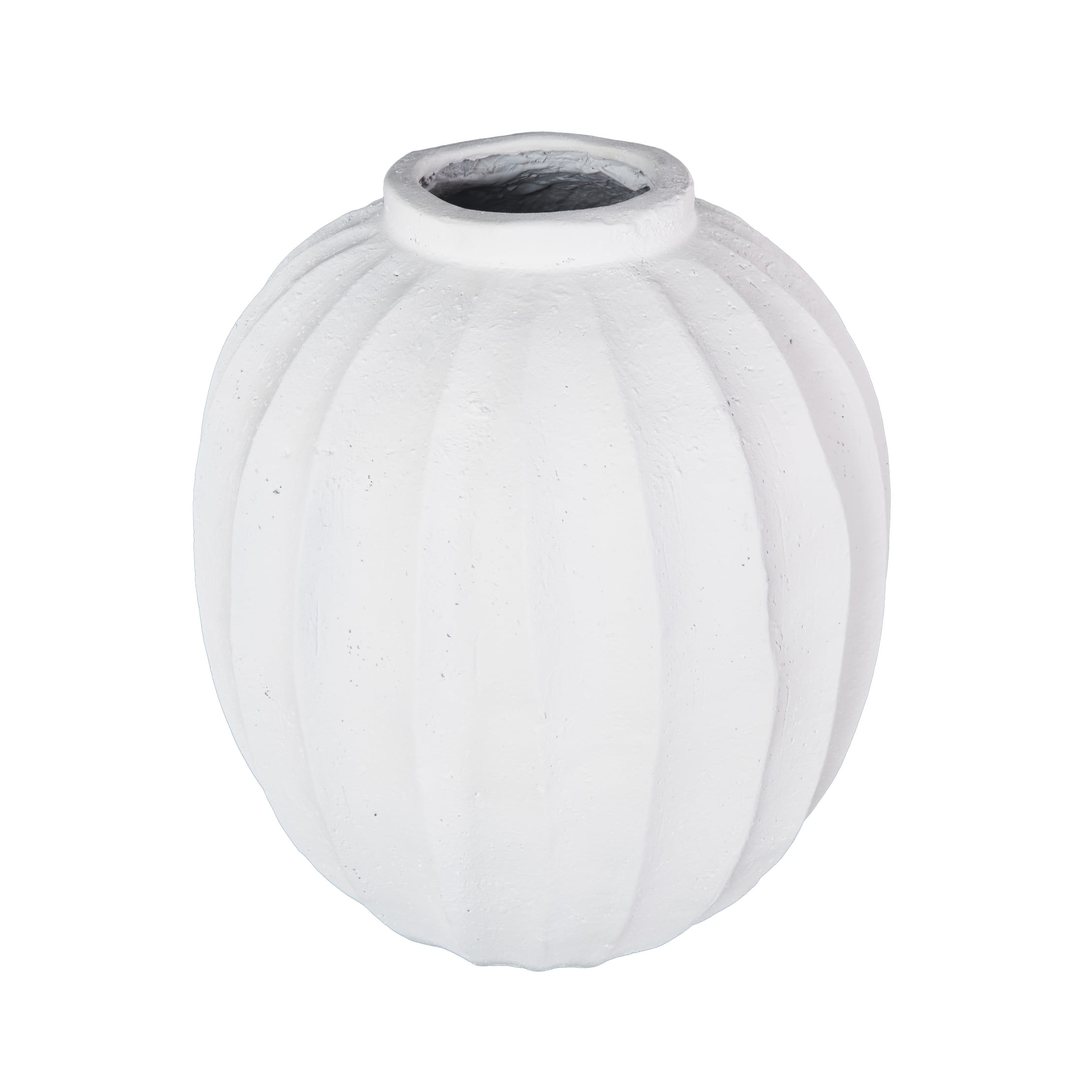 DecMode 18" Wide White Magnesium Oxide Vase with Carved Grooves