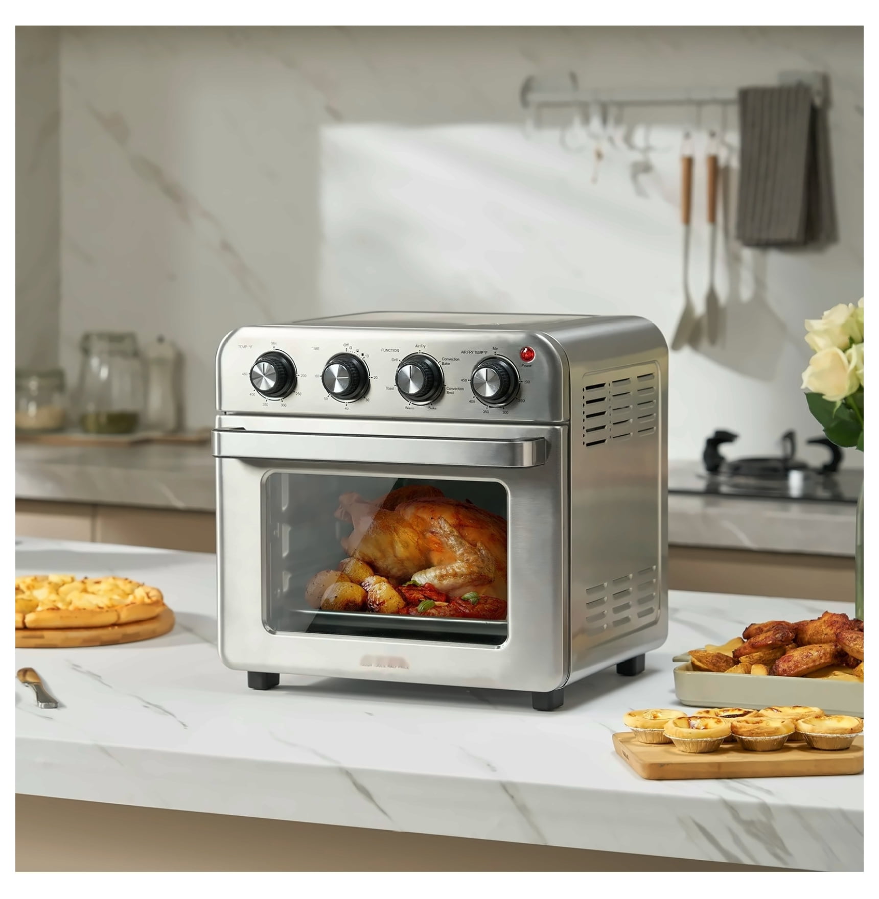 Air Fryer Toaster Oven 18L, 1700W Convection Oven Combo, 7-in-1 Countertop Oven with Grill, Pizza Pan & Gloves, 6-Slice Toast, 10-inch Pizza