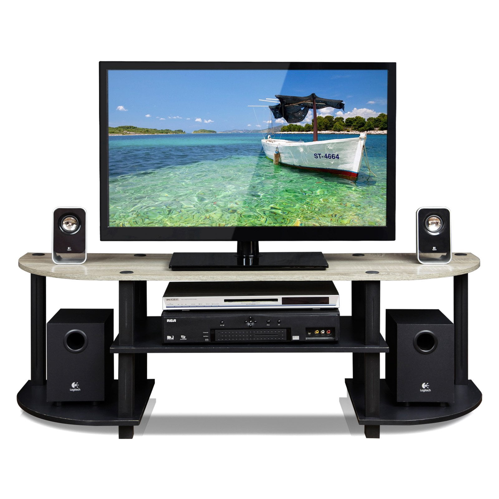 Furinno Turn-S-Tube Wide TV Entertainment Center, Oak Gray/Black, Wood, 47 in
