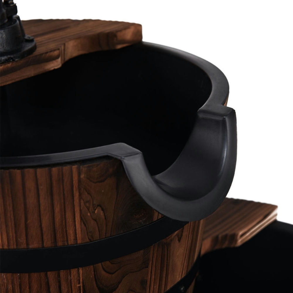 Spaco 2-Tier Wooden Barrel Waterfall Fountain with Metal Pump, Fountain of 3 Gallons Storage Capacity, Lightweight Two Barrel Waterfall Fountain for Outdoor, Brown