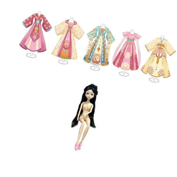 Kit de materiales para ropa antigua china, regalo DIY, desarrollo de habilidades de moda, hecho a mano. 5 maniquíes 1 muñeca