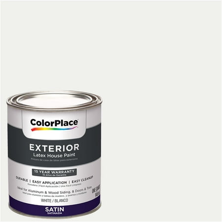 ColorPlace Exterior Paint, White, Satin, 1 Quart (Best Exterior House Paint Colors 2019)