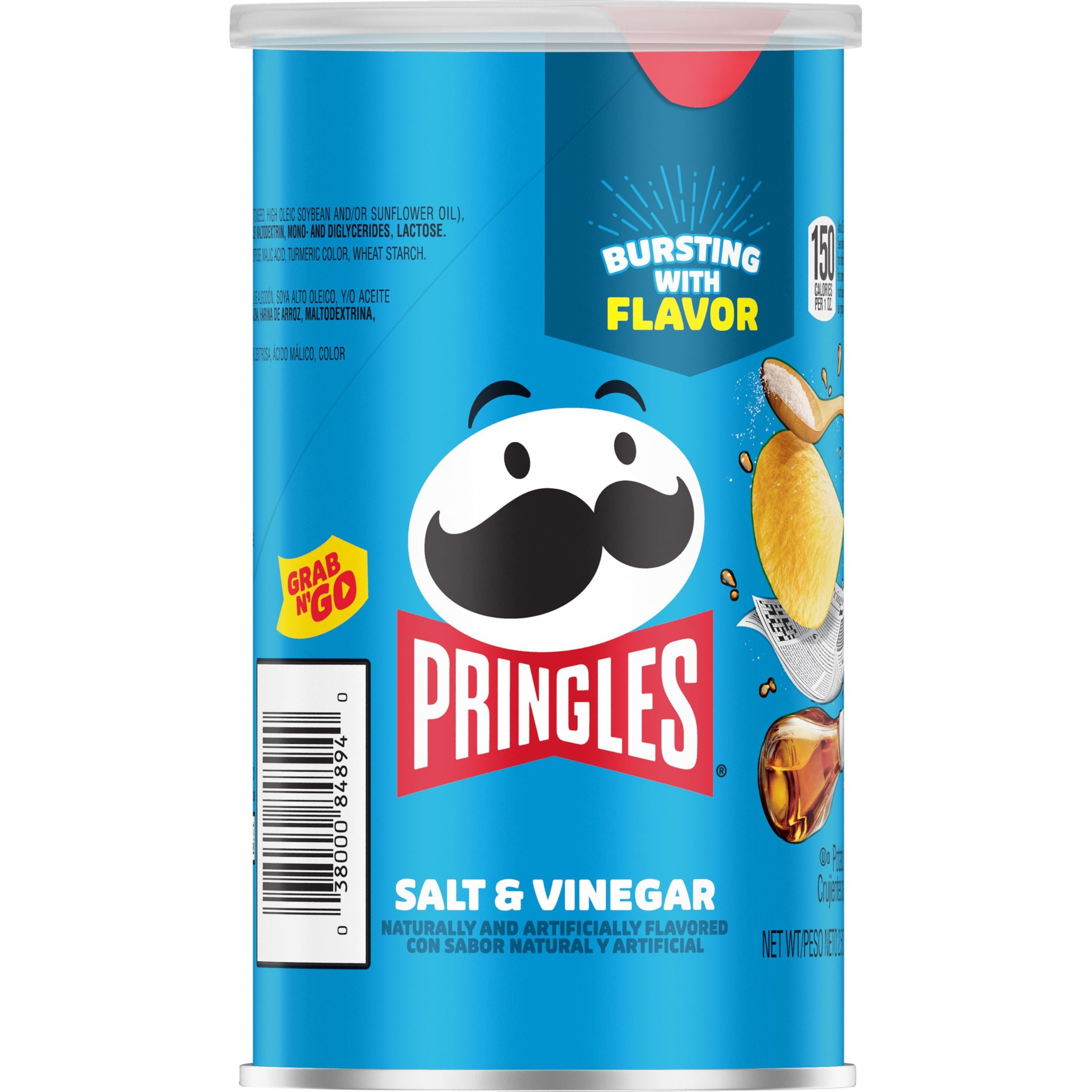 Pringles Salt & Vinegar Flavored Potato Crisps Chips, 2.5 oz, 12 Count