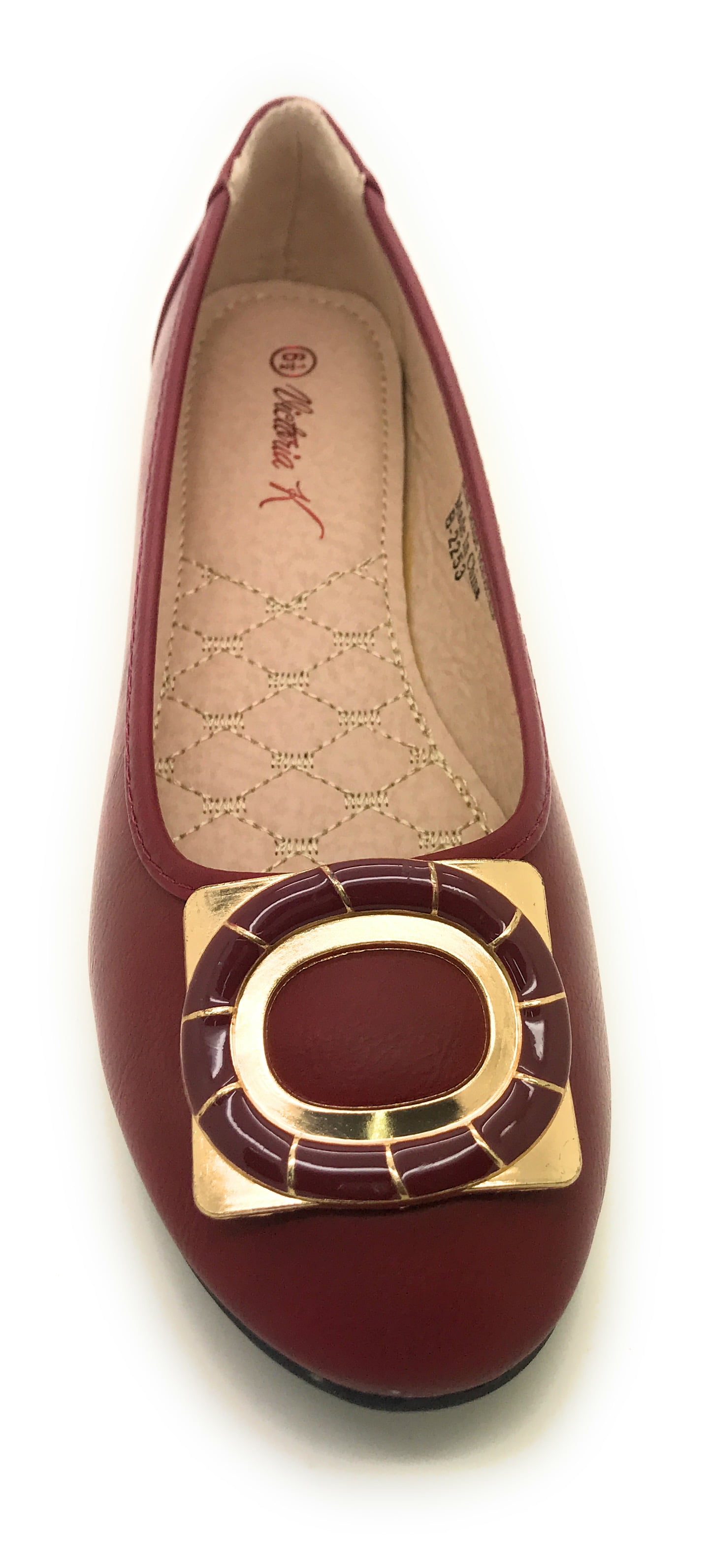 Women’s Ballerina Flats with Gold Buckle Accent – Round Toe Slip-On Dress Shoes – Comfortable Casual Everyday Flats for Work, Office, Travel, or Evening Wear