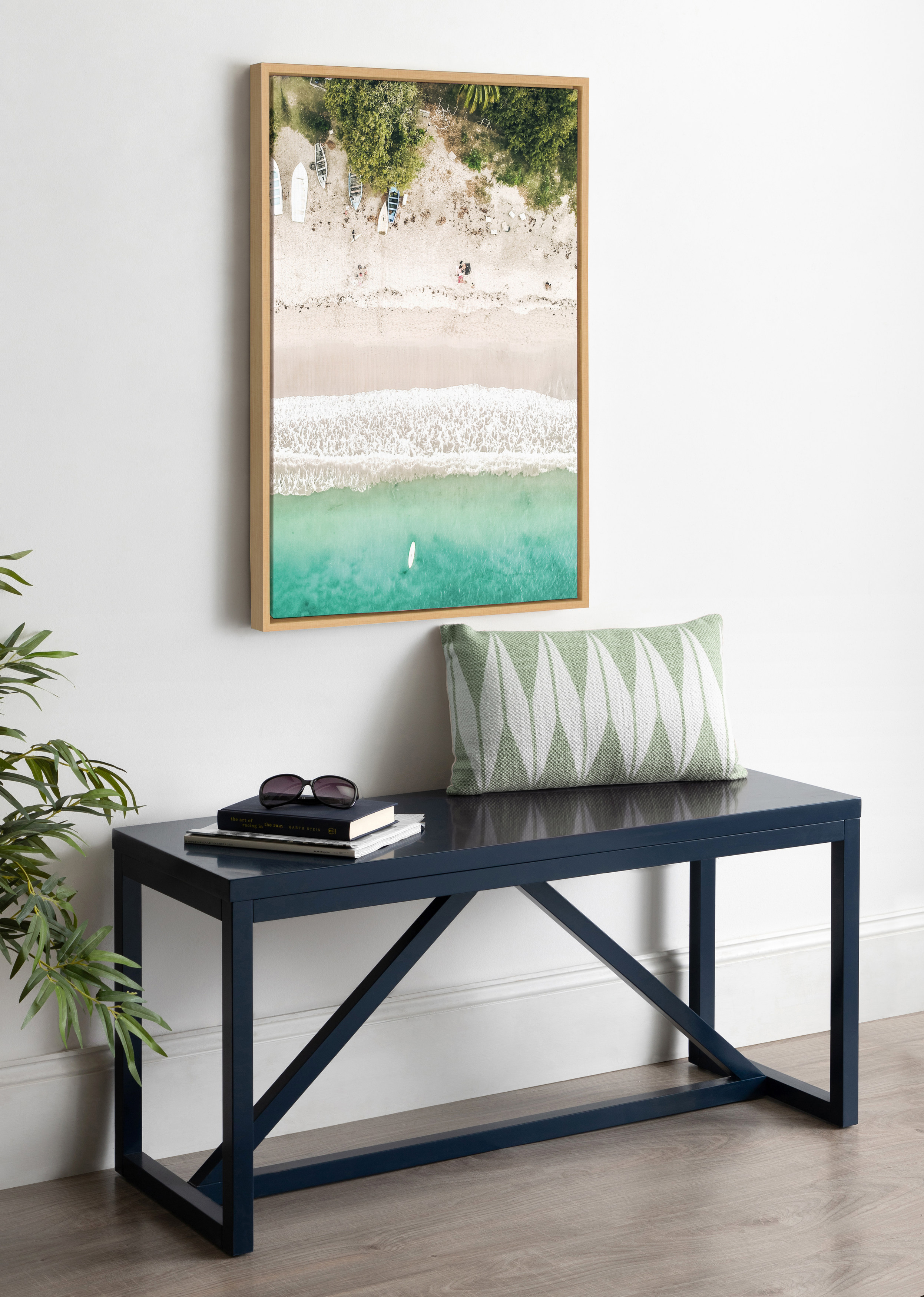 DesignOvation Sylvie Tropical Beach From Above Framed Canvas Wall Art By Amy Peterson, 23x33 Natural, Beautiful Beach Landscape For Living Room, Office, Bedroom, Or Bathroom