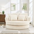 thumbnail image 3 of NkurdSu 61" Oversized Boneless Round Chair, Indoor Deep Seat Cloud Chaise Lounge with 5 Pillows, No Assembly Accent Barrel Chair for Living Room, Bedroom, Beige Corduroy, 3 of 6