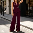 thumbnail image 5 of Women's 2 Piece Outfit Sleeveless Blazer Vest and Wide Leg Pants Sets V Neck Tailored Suit Set Business Casual Outfit for Work office Wear Wine, 5 of 7