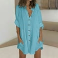 thumbnail image 2 of JINMGG Dress for Women Plus Clearance,Women's Shirt Dress Short Mini Dress 3/4 Sleeve Solid Color Patchwork Shirt Blue M, 2 of 9