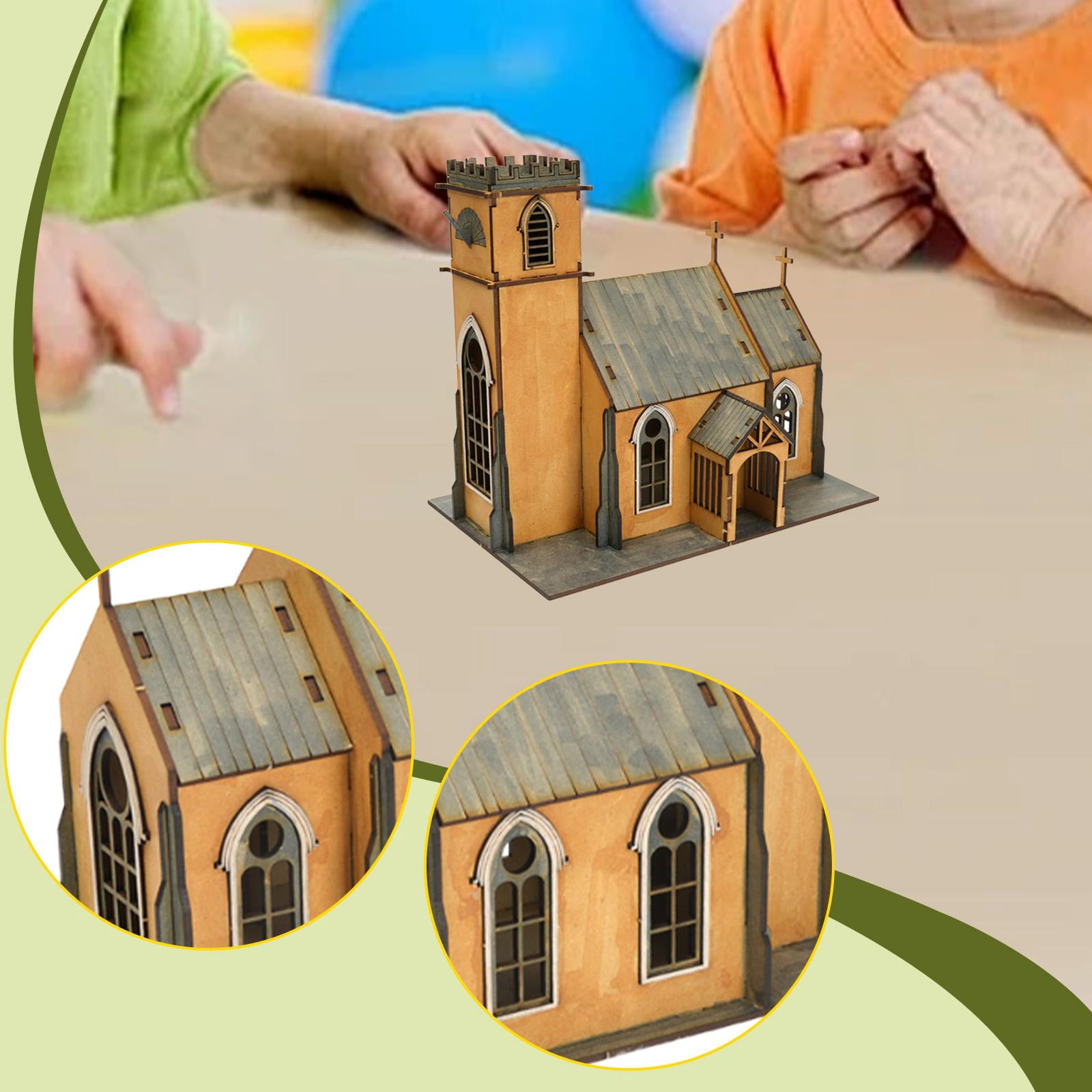 Miniature Building Model Church Kit Wooden Unfinished Paintable Puzzle for Adult Handicraft Hobby Scene