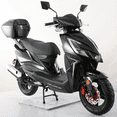 thumbnail image 2 of Trailmaster Trophy 50cc Scooter/Moped, Automatic CVT, Electric & Kick Start, 12-inch Aluminum Rims, Optional Color-Matched Locking Trunk (Pre-Assembled, Black), 2 of 6