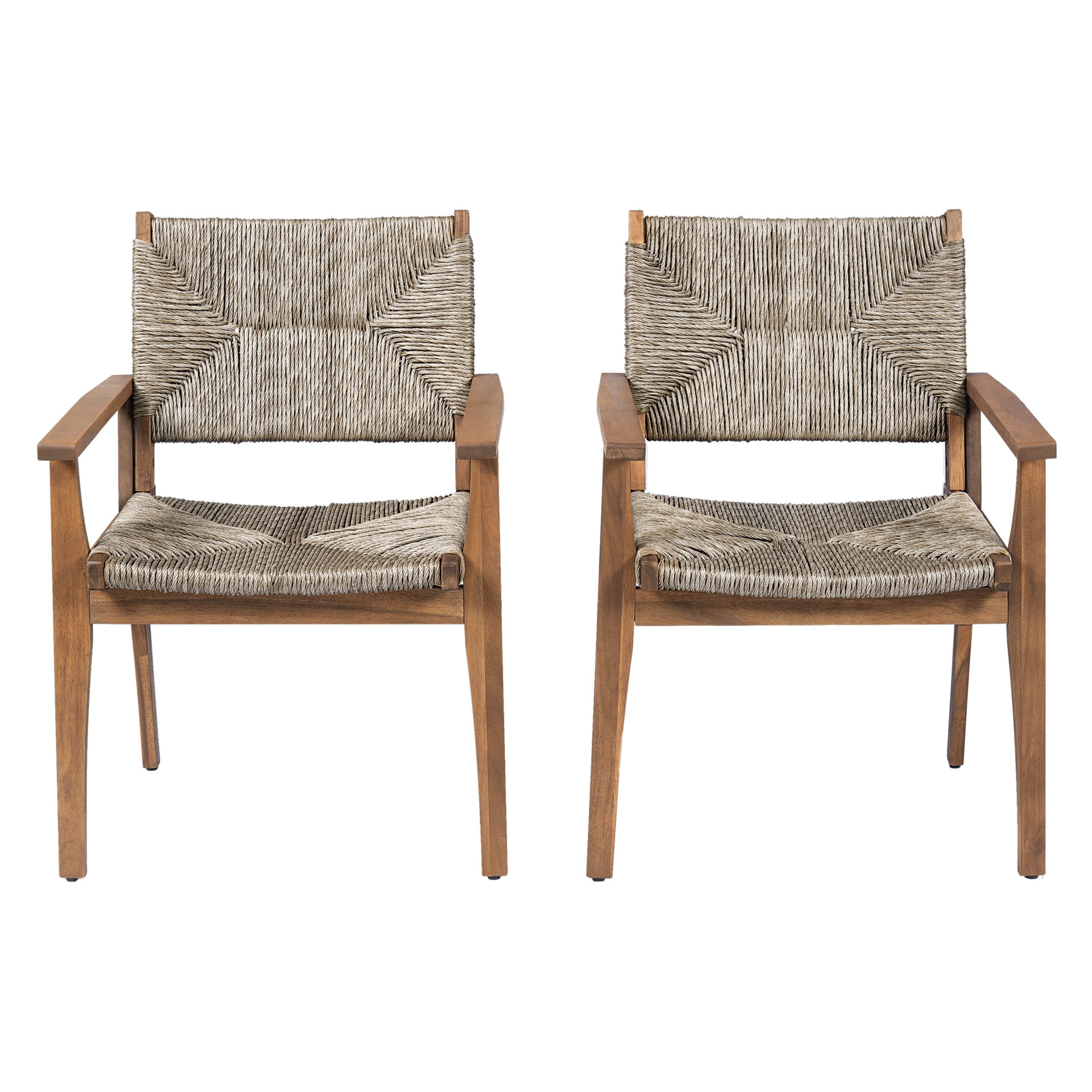 Christopher Knight Home Coastal Outdoor Dining Chairs, Wood Frame with Wicker Seat Set of 2, Brown