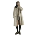 thumbnail image 5 of Women Winter Overcoat Turn-down Collar Pockets Solid Color Double-breasted Thickened Loose Fit Coat Thermal Long Sleeved Commuting Dating Spring Fall Winter Coat, 5 of 8