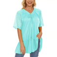 thumbnail image 1 of Tops fruncidos para mujer, cuello en V, costuras de encaje, dobladillo fruncido, manga corta, blusa informal para mujer para fiesta en la calle, oficina, azul M, 1 of 5