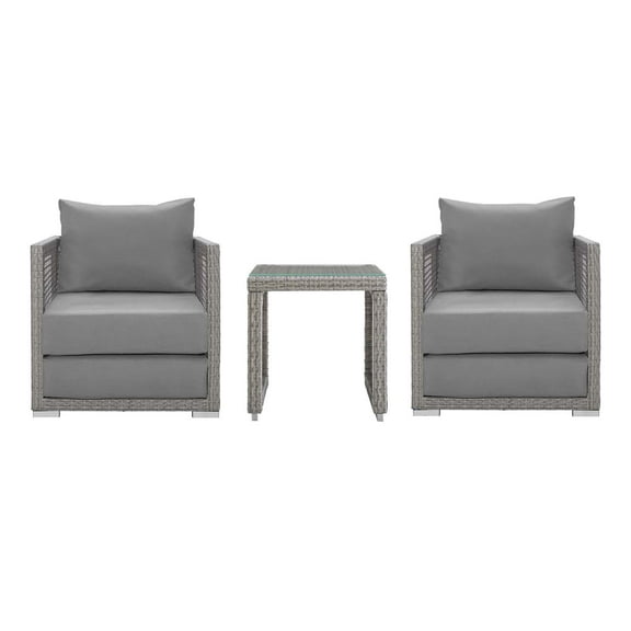 Modway Aura 3 Piece Outdoor Patio Wicker Rattan Set in Gray Gray