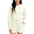 thumbnail image 2 of Dwaogom Fall Fashion Women Long Sleeve Round-Neck Blouses Shirts Elastic Waist Pocket Shorts Knitted Sweater Lounge Sets Oversized Slouchy Winter Matching Lounge Sets, 2 of 7