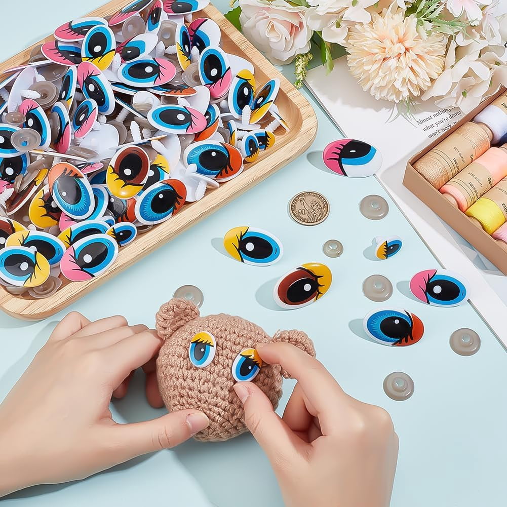 PH 120 Sets Craft Eyes Cute Safety Eyes 6 Sizes Oval Eyes Felt Eyes Kawaii Eyes Cartoon Eyes with Washers Vivid Animal Eyes for Amigurumi Puppet Teddy Bear Crochet Plush Animal Making Colorful