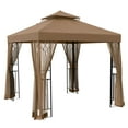 thumbnail image 3 of INTER HUT 8x8 Metal Patio Double Soft Roof Gazebo Outdoor Canopy Tent with Netting, Ceiling Hook, Shelves, 3 of 8