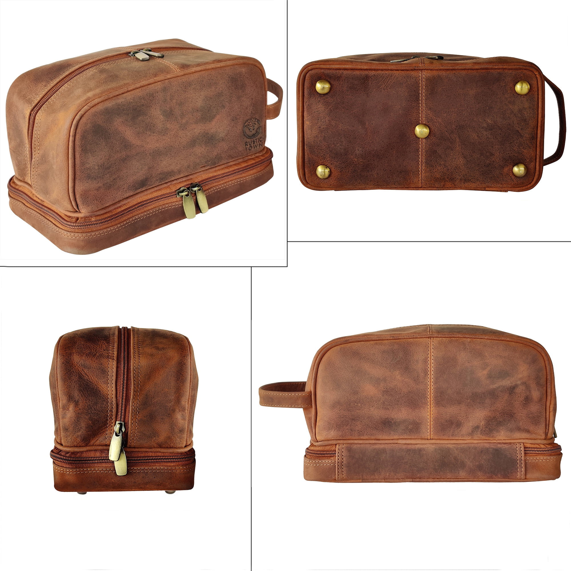 Leather Toiletry Bag Shaving Dopp Kit Travel Case Cosmetic Toiletries Organizer Makeup Bag for Men & Women by Rustic Town