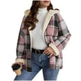 thumbnail image 3 of Women's Oversized Zip Up Hooded Plaid Coat Jacket Long Sleeve Casual Outerwear Tops with Pockets Warm Winter Fashion | CSEONE,Pink L, 3 of 8