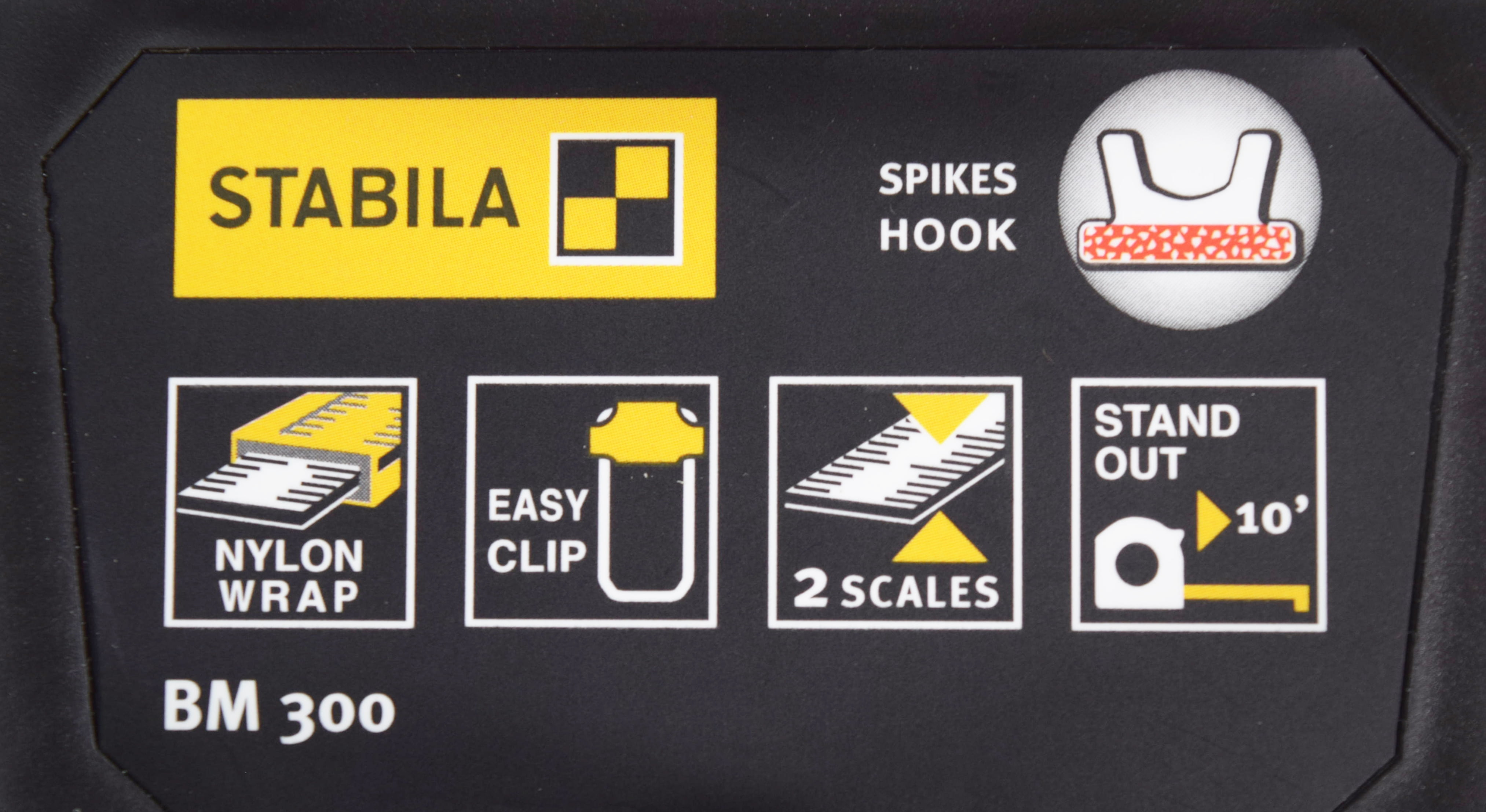 Stabila 30516 BM 300 Imperial Scale 16 Feet Pocket Tape Measure - Shatterproof PC/ABS Housing, NYLON-WRAP Blade, SPIKES Hook, Double-Sided Scale
